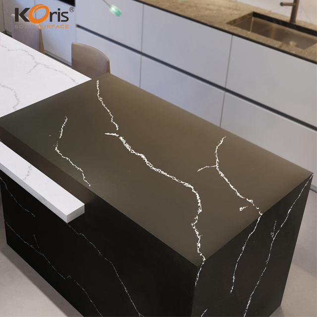 Black Solid Surface Bathroom Counter Tops Artificial Marble Acrylic Solid Surface Kitchen Countertops