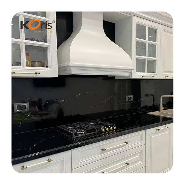 Black Marble Acrylic Solid Surface Slabs Artificial Stone for Kitchen Countertops