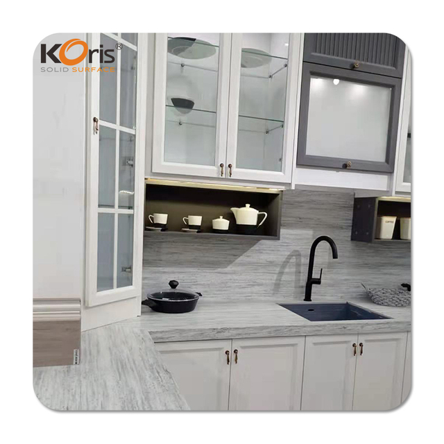 12mm Thickness Artificial Light Blue Marble Acrylic Artificial Stone Solid Surface Sheet For Kitchen Countertops