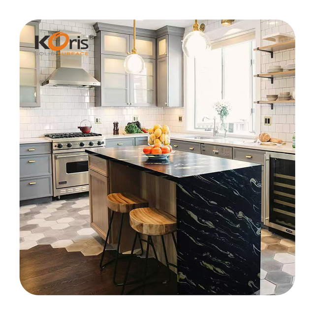 Hot Selling Building Material Black Marble Artificial Stone for Customized Kitchen Countertop Island